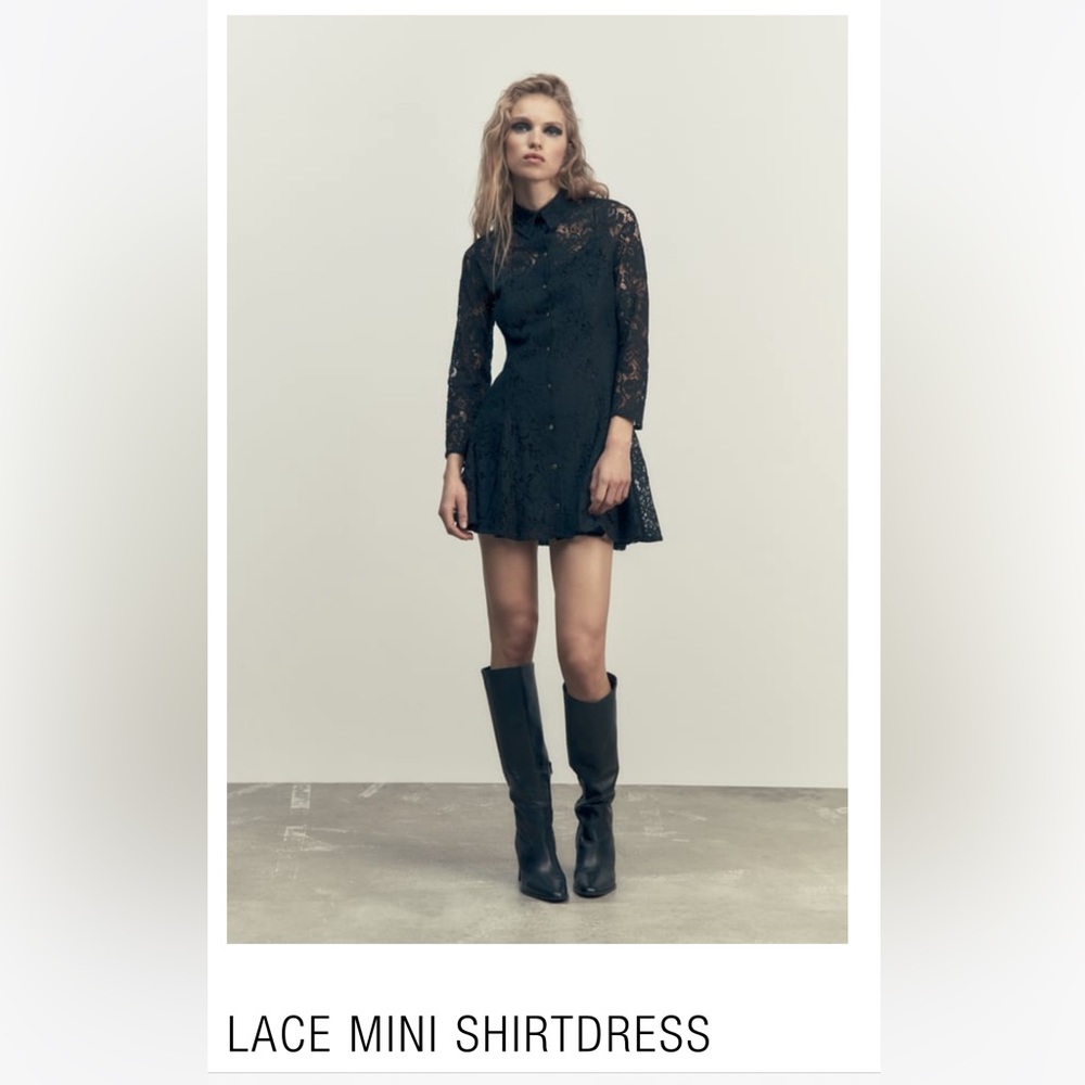 Zara Black Lace Mini Shirt Dress